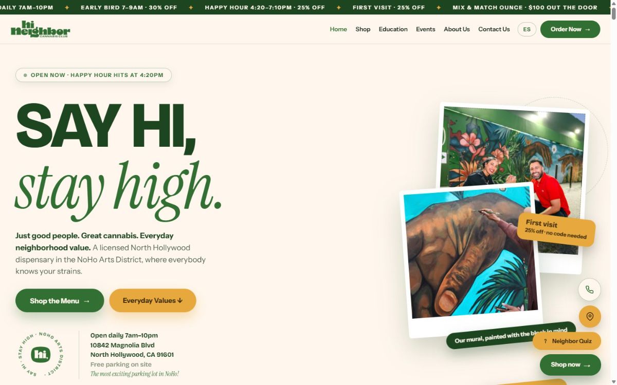 Hi Neighbor Cannabis Club homepage: Say hi, stay high